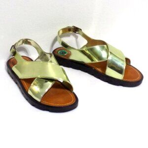 Electric Karma Metallic Gold X-Strap Sling Back Summer Flat Sandals – Size: 8